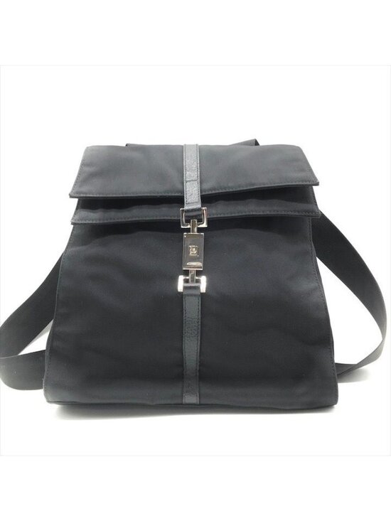 Gucci Nylon Canvas Jackie Silver Backpack Black